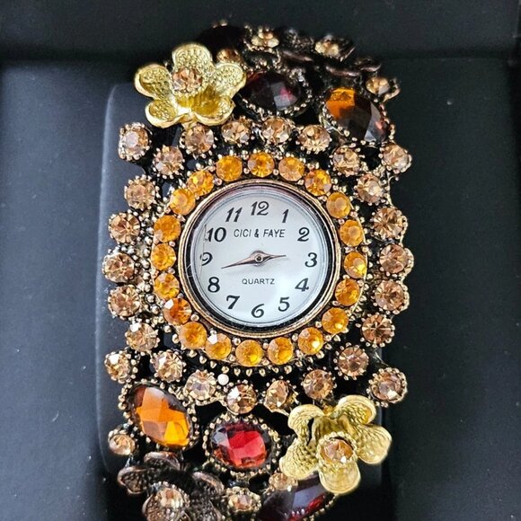 Accessories - Vintage Cici & Faye Wristwatch Mult Color Crystals Accent Cuff Band Analog Watch